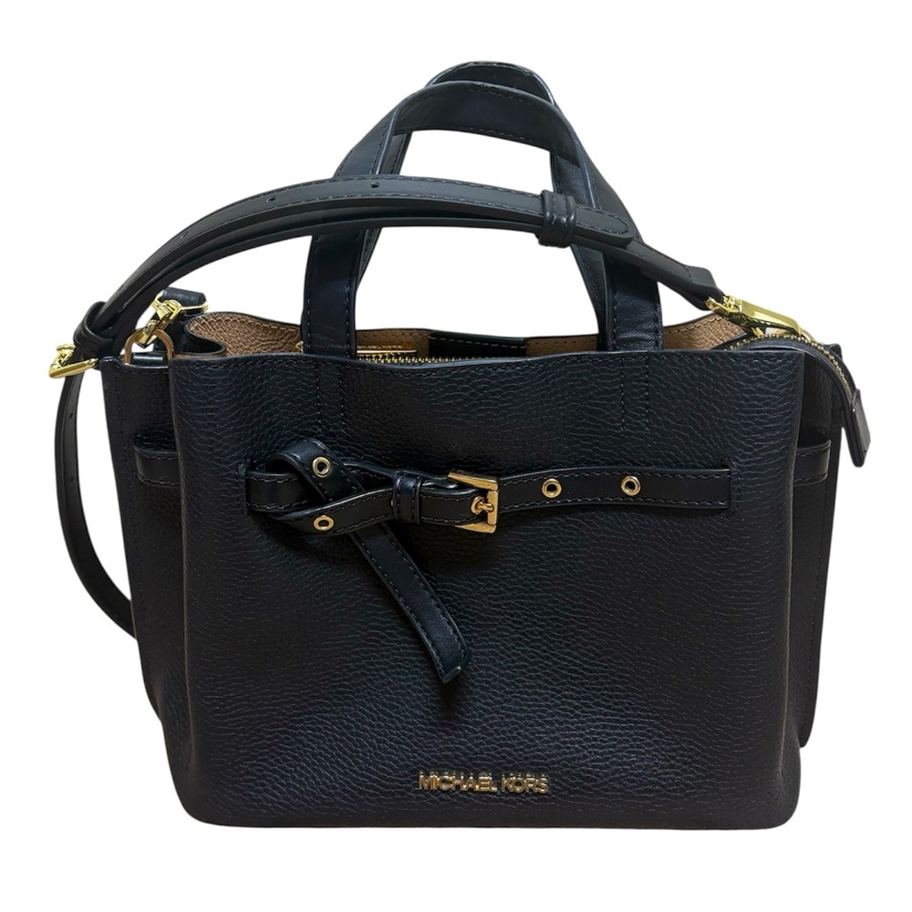 Michael Kors Emilia triple compartment satchel crossbody bag purse black bow EUC